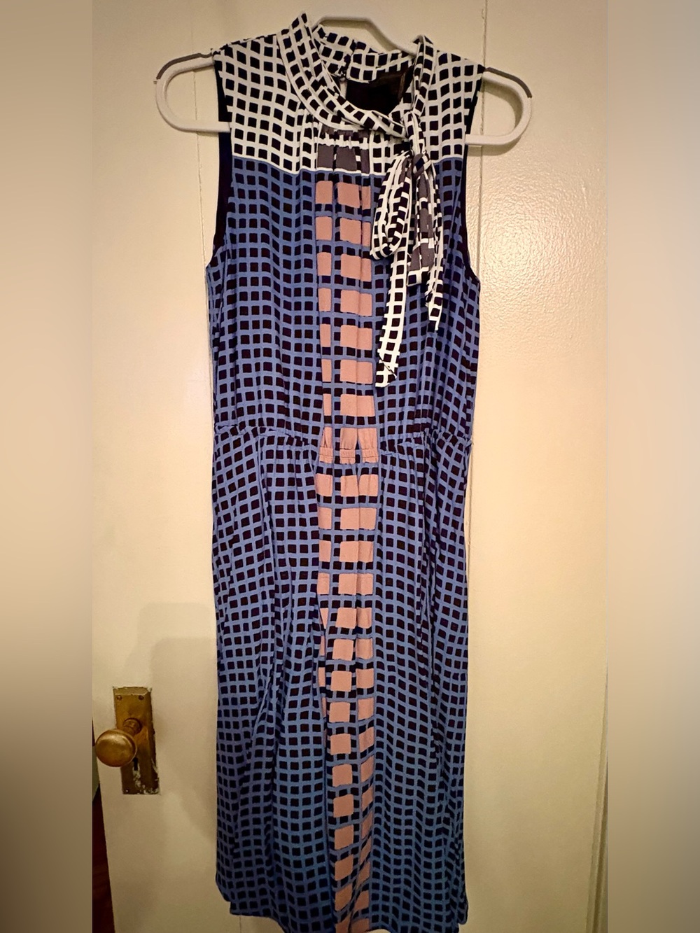 Donna Karan Blue Grid Maxi Dress with Pink Center Panel
